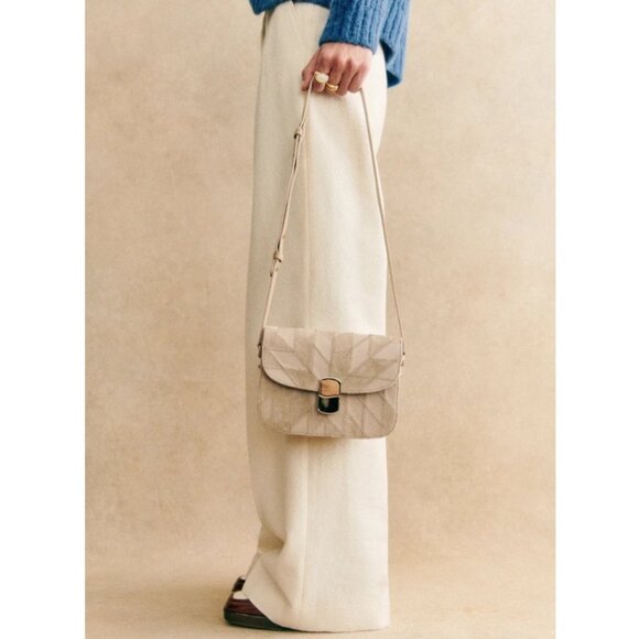 Sézane Théophile Trousers 33" / Size 36 / US 4 / Ecru High Rise Wide Leg Wool - Picture 2 of 10